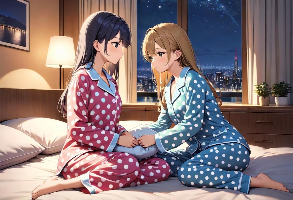 夜更かしパジャマ少女