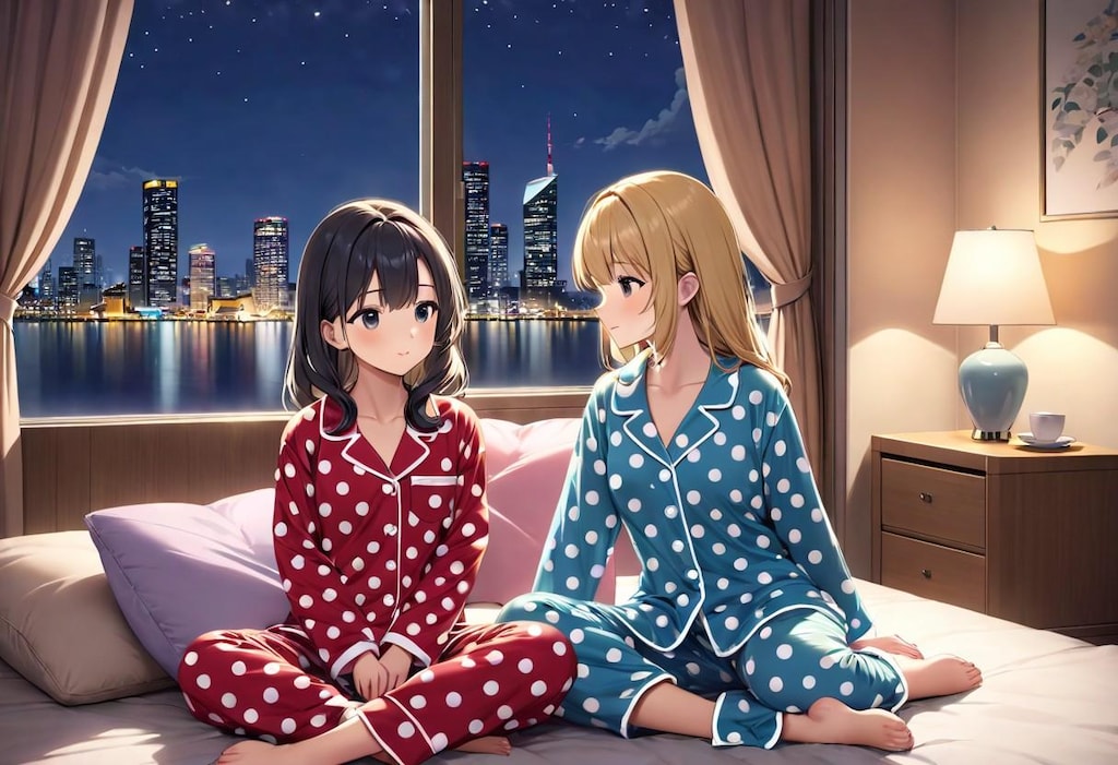 夜更かしパジャマ少女