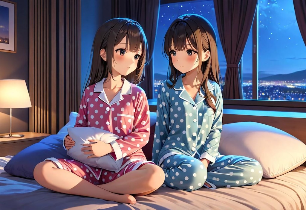 夜更かしパジャマ少女
