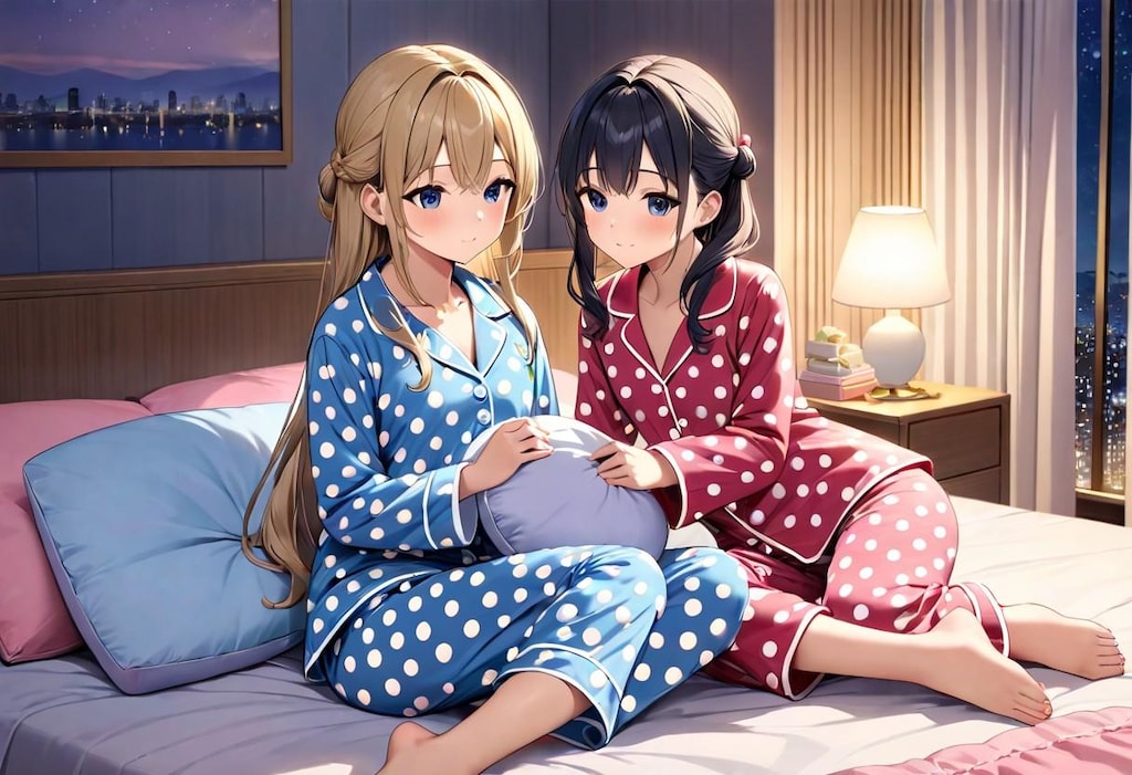 夜更かしパジャマ少女