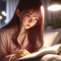 寢室で読書をするメガネをかけた少女(リアル) 3枚目