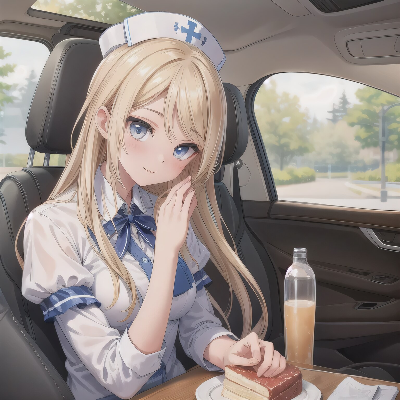 金髪ロングで車内の少女９ | の人気AIイラスト・グラビア