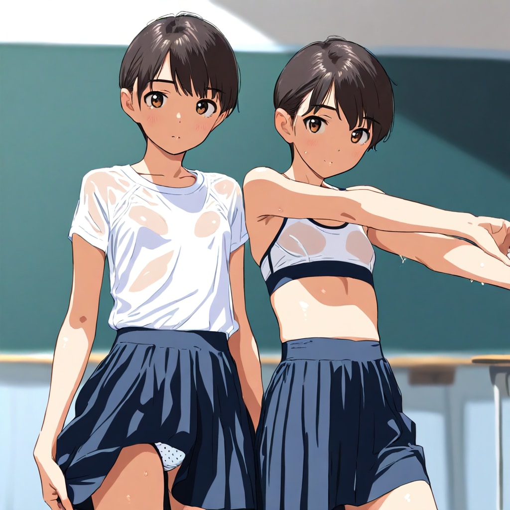 黒髪女生徒「きょうはあついね！あせでびしょびしょだよ」