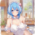 水彩風LoRAで青い髪の女の子にシャワー浴びてもらったつもりがうまくいかなかったです 2枚目