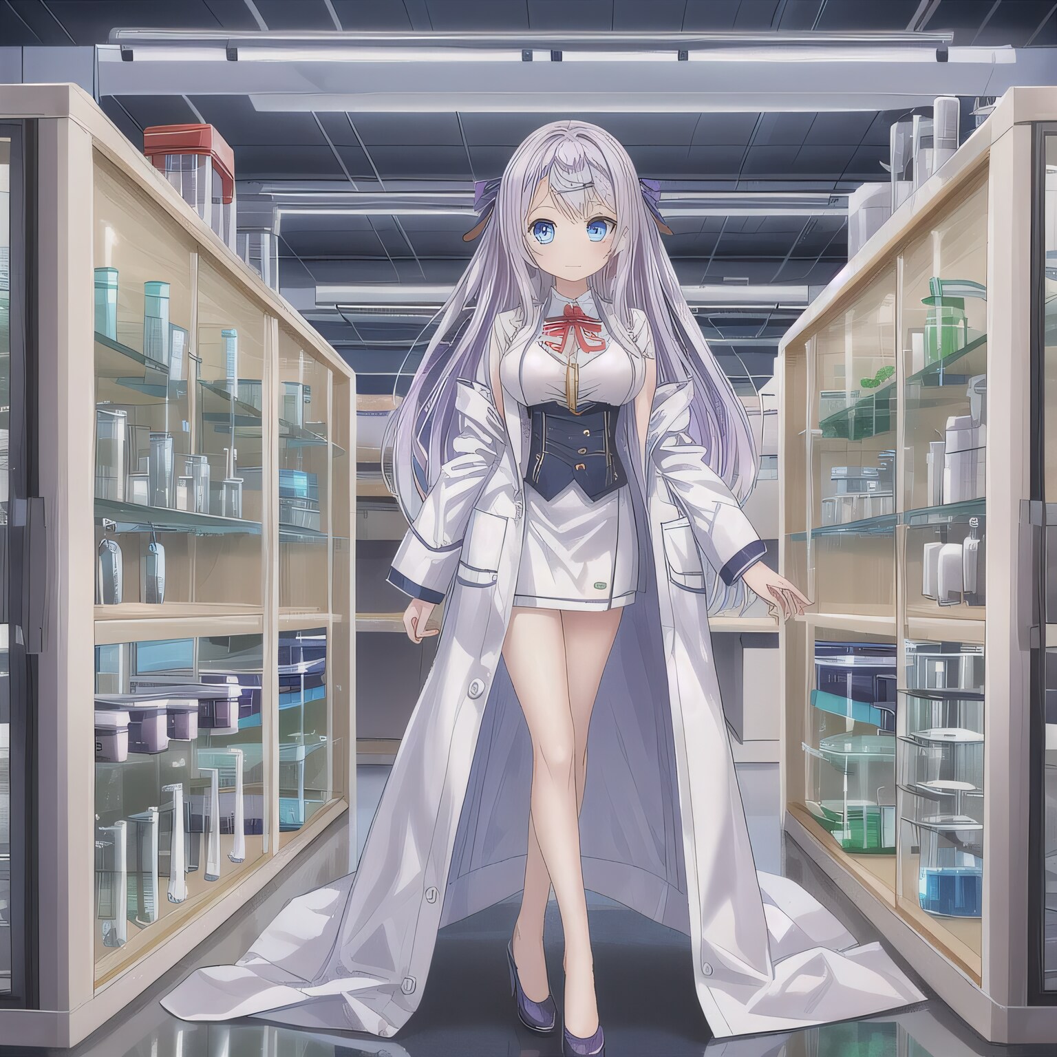 紫髪ロングで白衣の少女１５ | の人気AIイラスト・グラビア