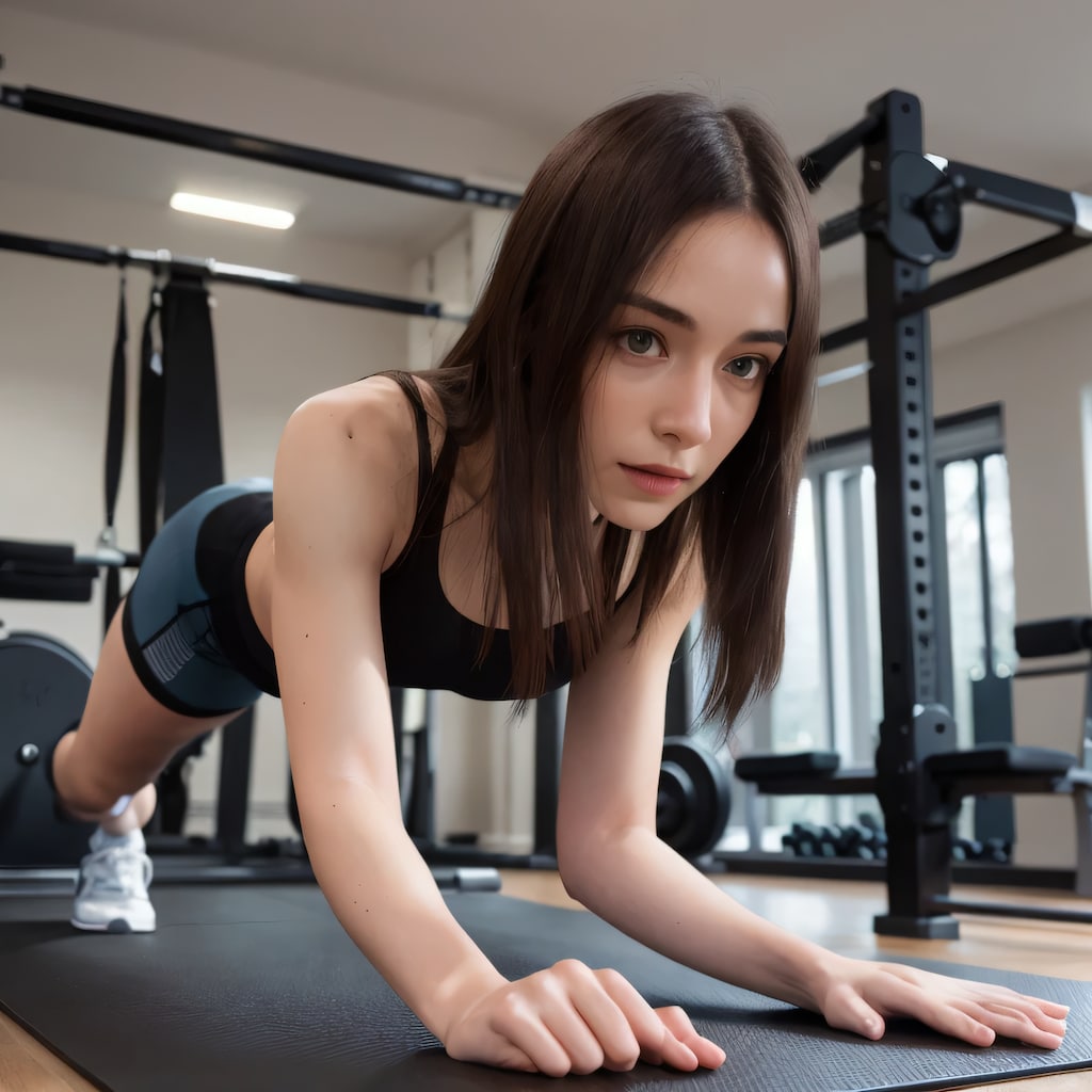 黒髪ロングで筋トレの美女４６
