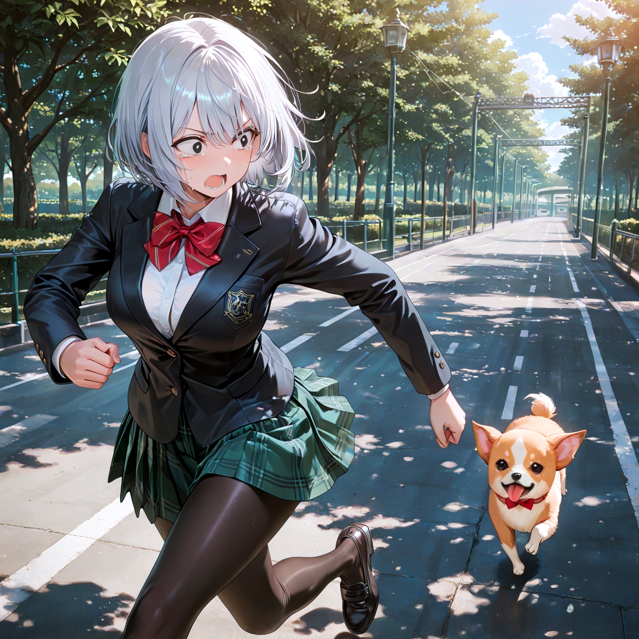 チワワに追われて逃げる渕岳彩翔さん | の人気AIイラスト・グラビア