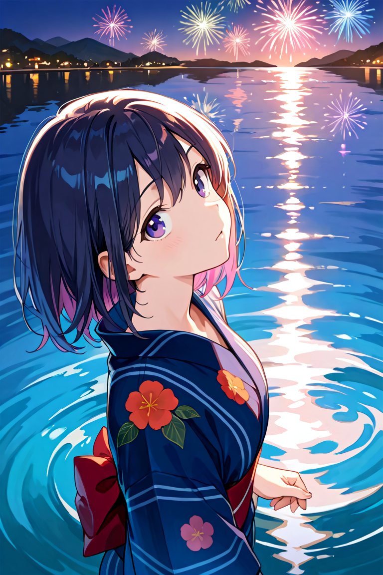 水面に映る花火は難しい