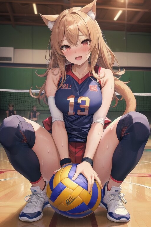 ボールと戯れるバレー部猫娘