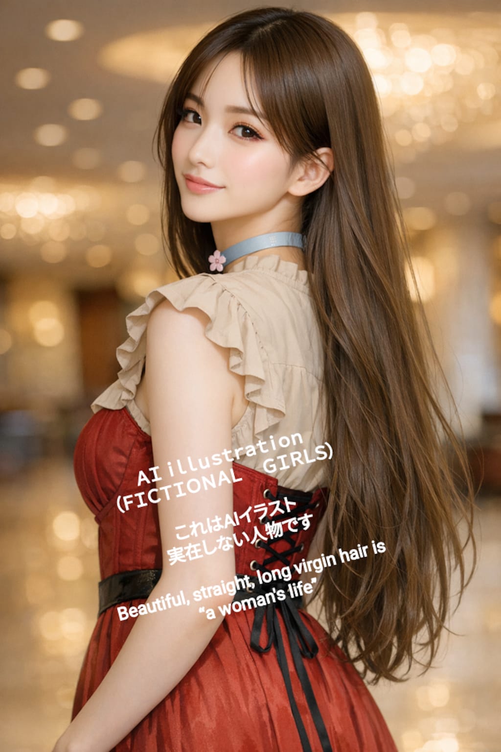 振り向くストレートロングヘア美少女