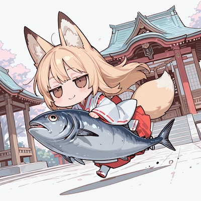 おさかな捕まえたお稲荷様 | の人気AIイラスト・グラビア