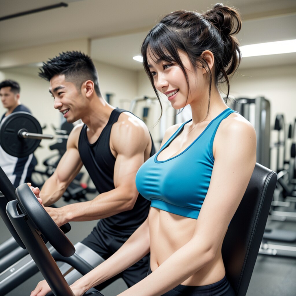 彼女とジムでトレーニング