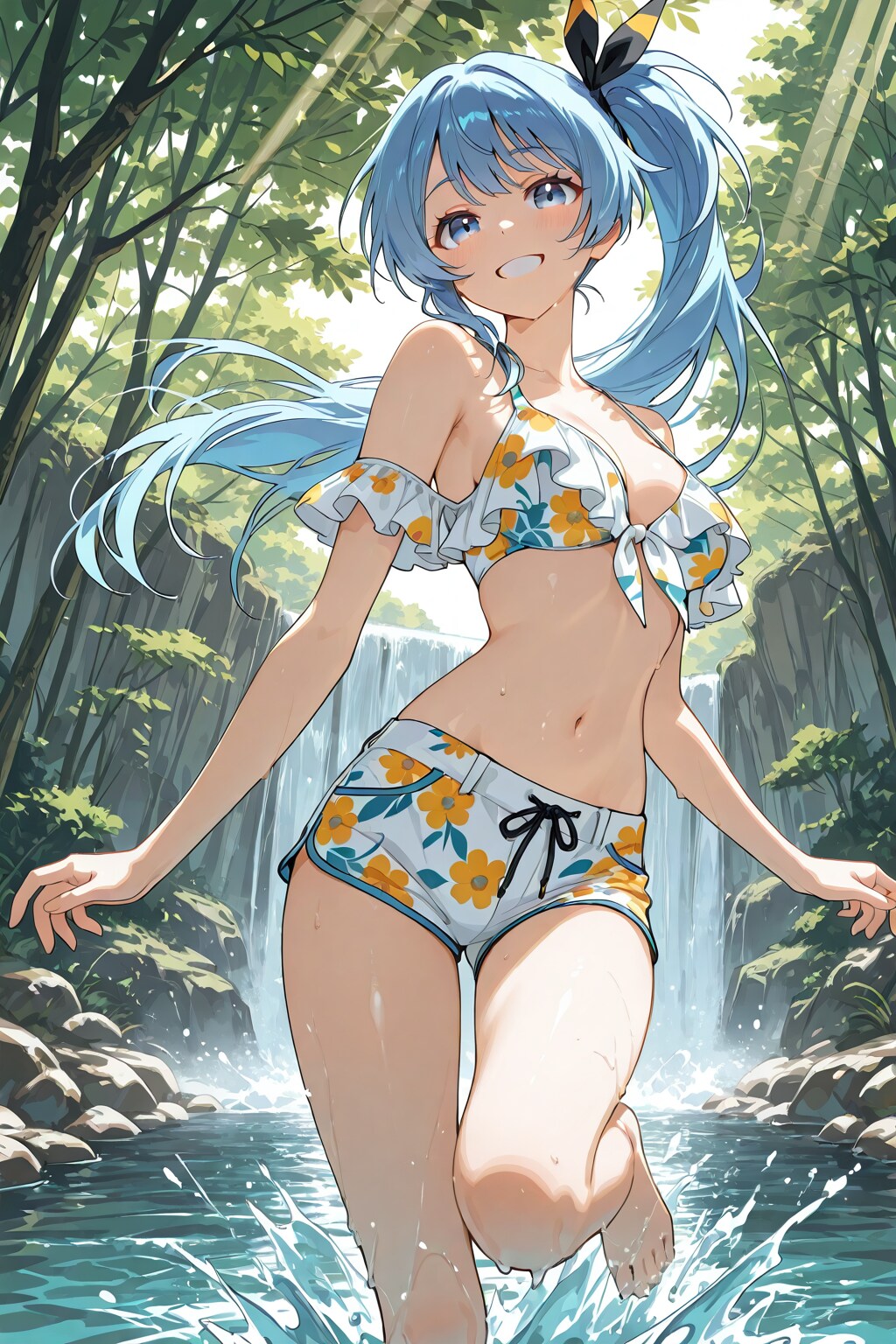 滝で大はしゃぎ