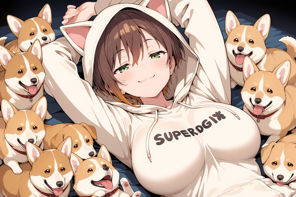 349 コーギーに囲まれて至福のボーイッシュ