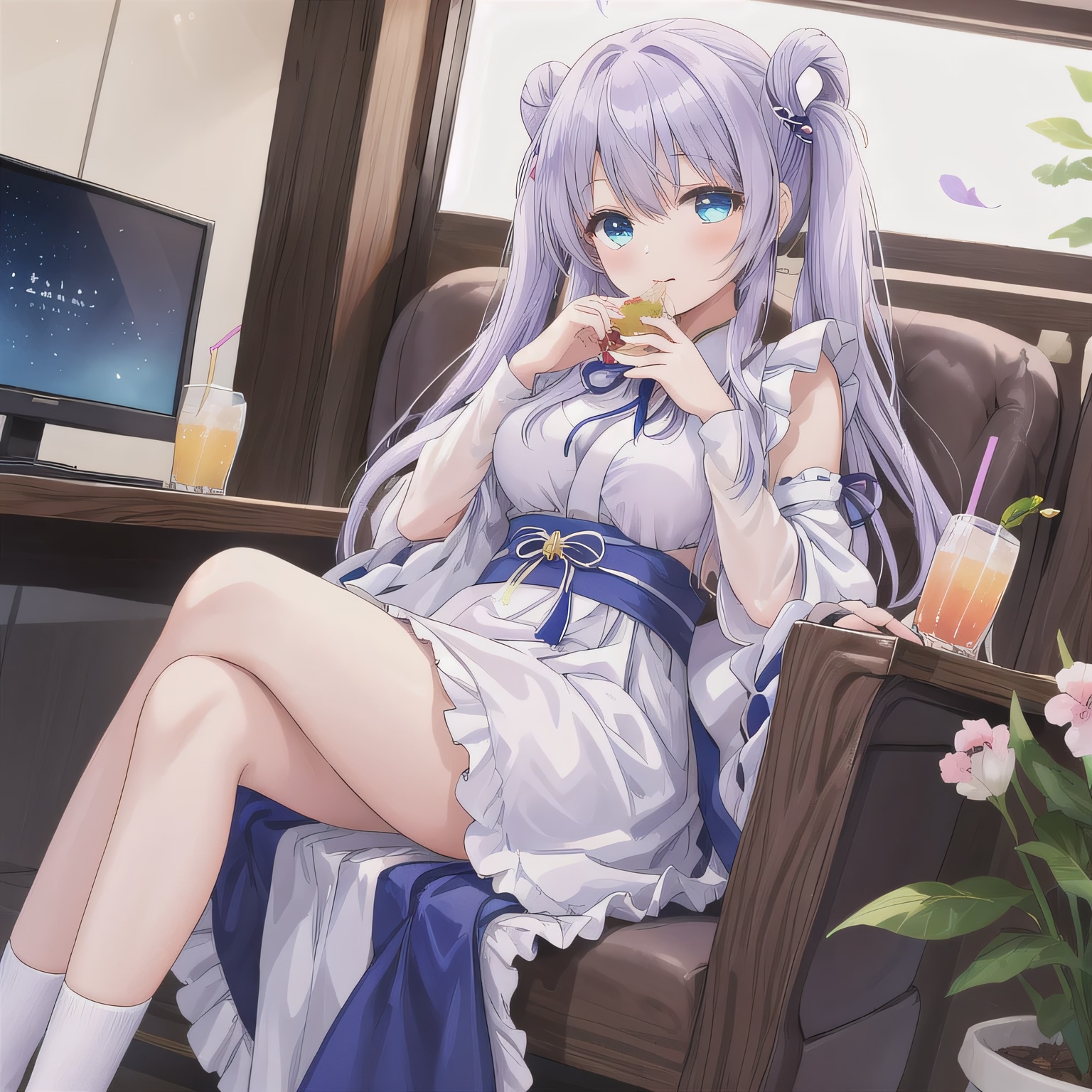 紫髪ロングで漫画喫茶の少女７ | の人気AIイラスト・グラビア