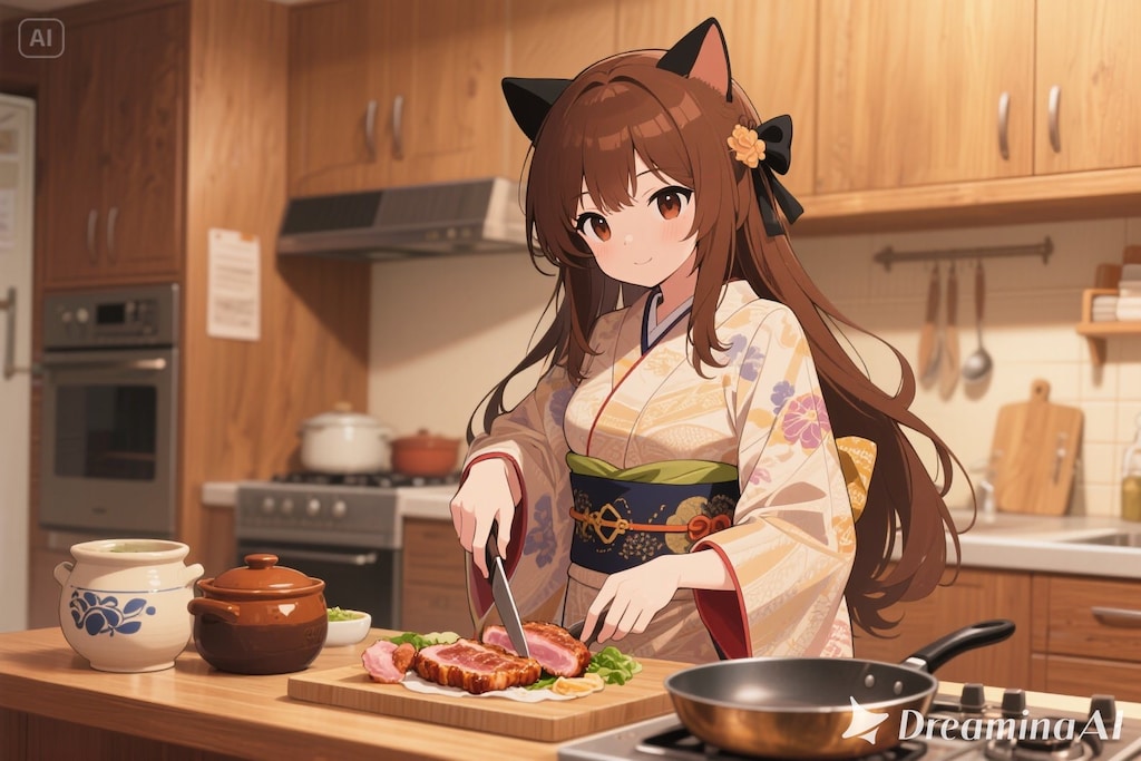 トンカツを作るみことちゃんと食べるうちの子