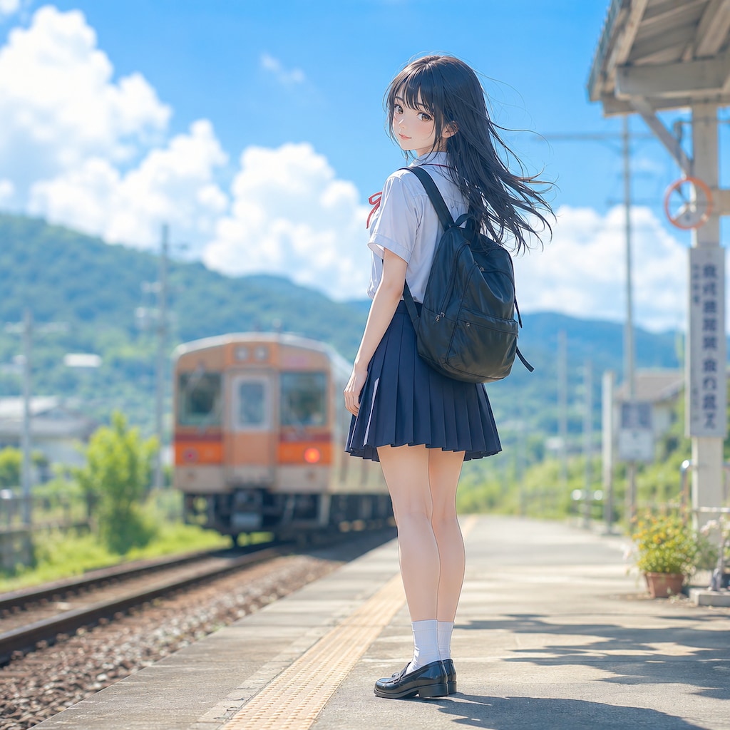 駅のホームの少女