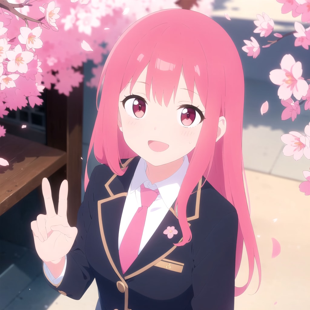 桜の下の桃髪ちゃん（１） | の人気AIイラスト・グラビア