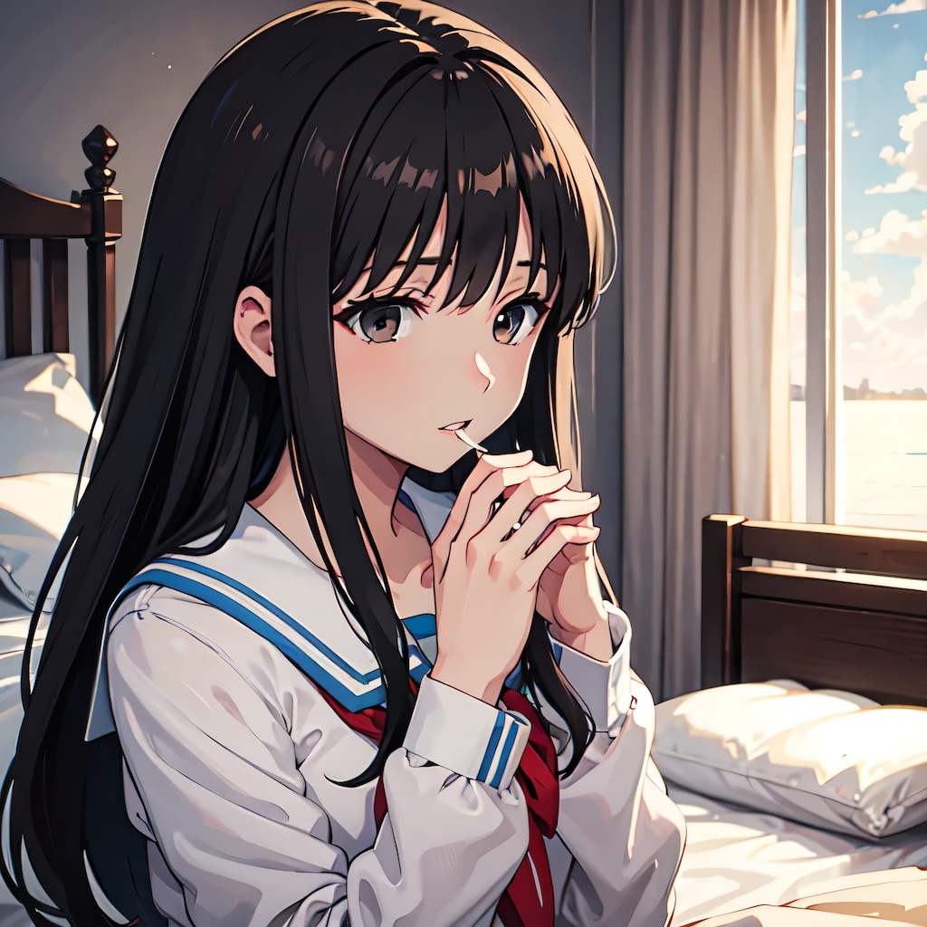 黒髪ロングで寝室の少女８