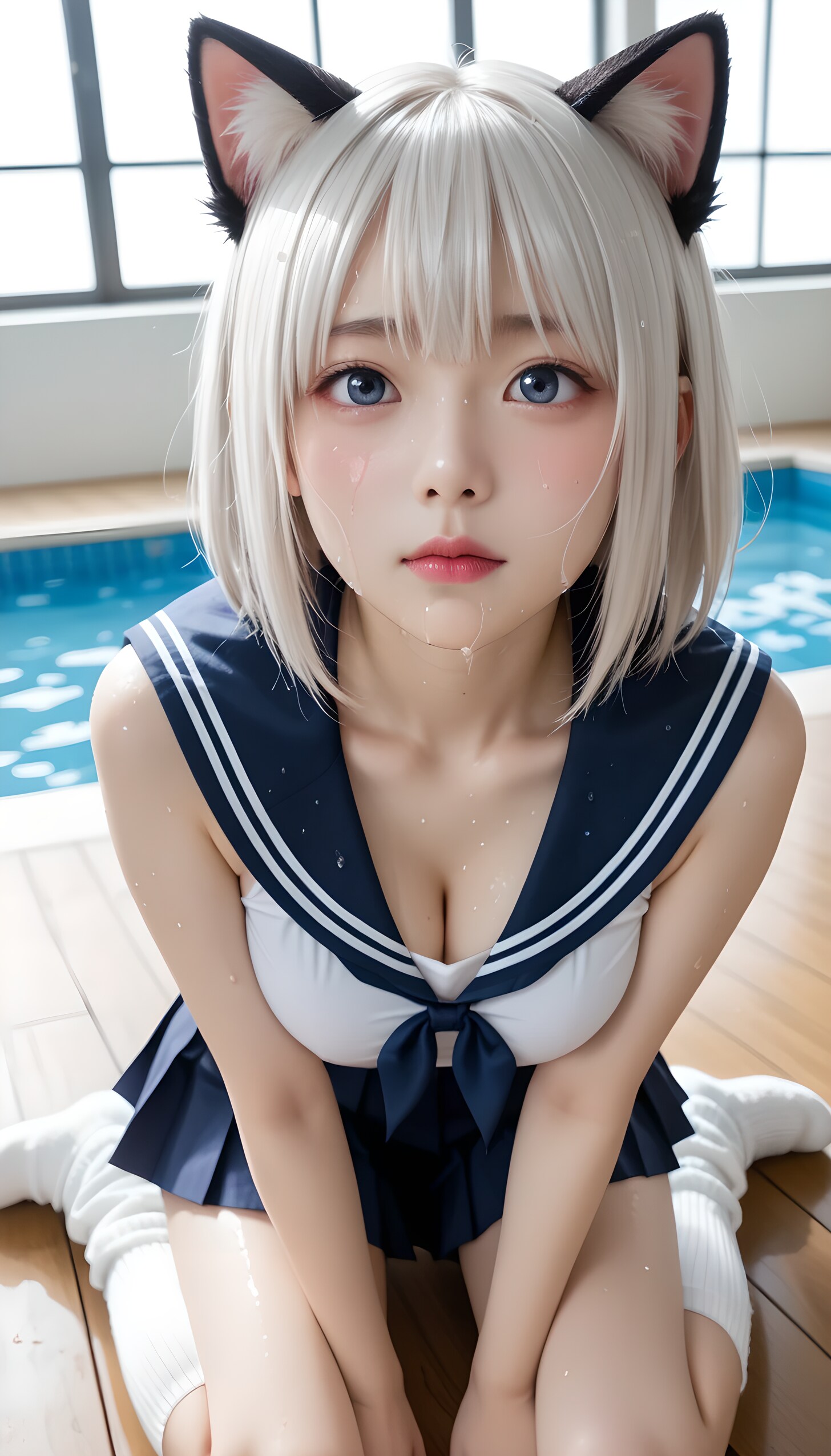【緊急】プールサイドになでなで待ちのSSR級ねこみみセーラー美少女が出現！