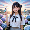 紫陽花と女子高生 8枚目
