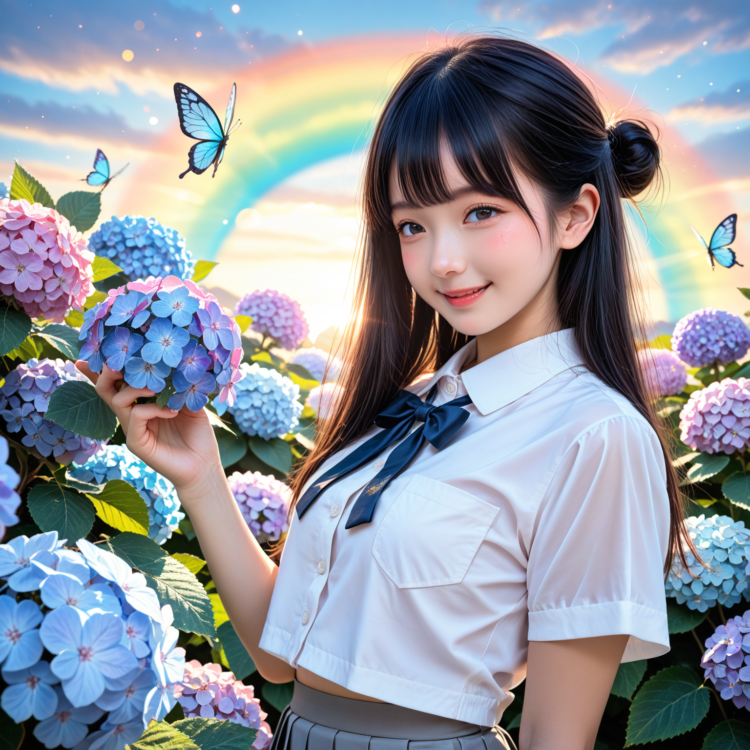 紫陽花と女子高生