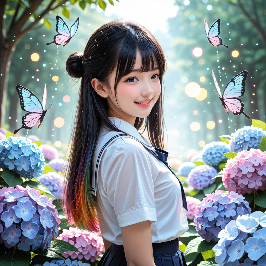 紫陽花と女子高生