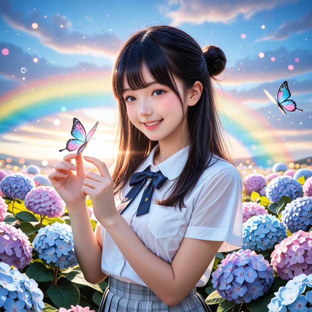 紫陽花と女子高生