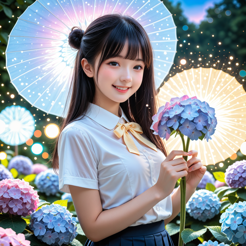 紫陽花と女子高生