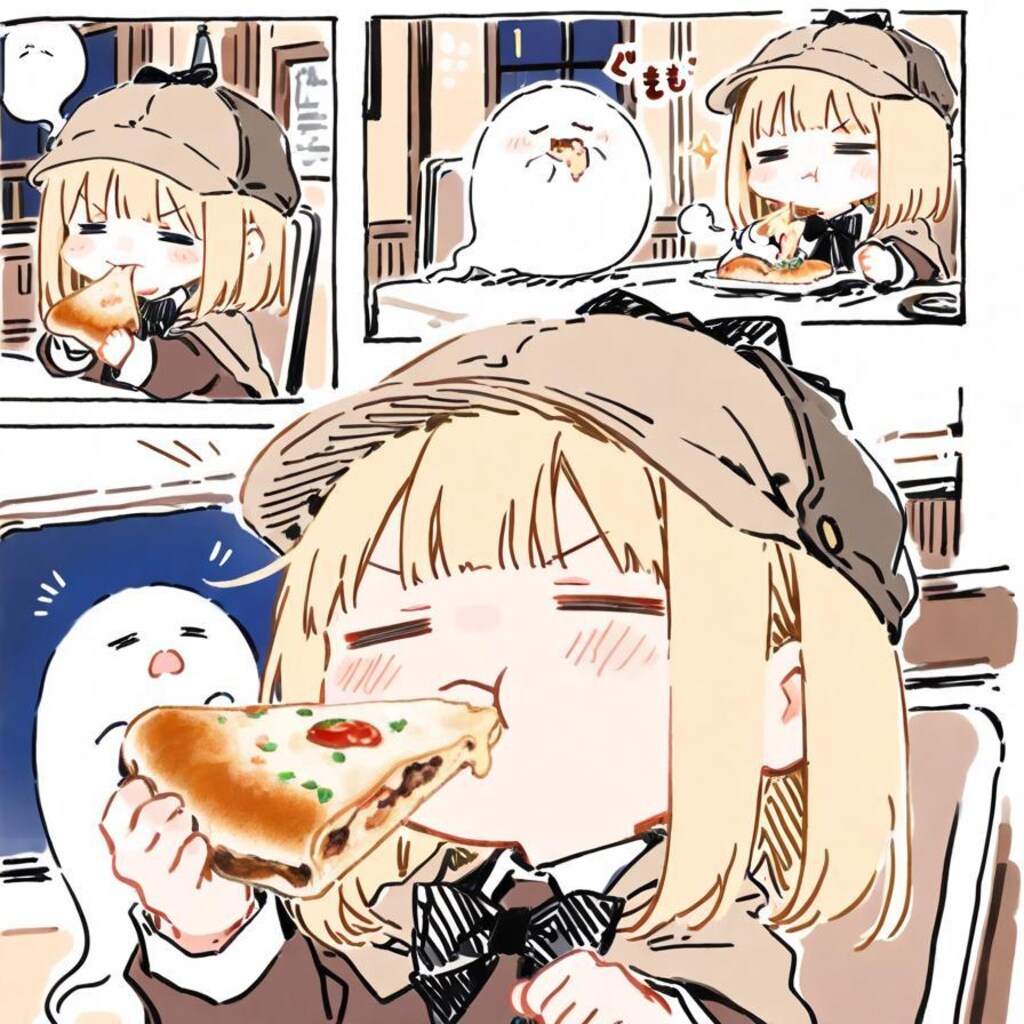 ( -ω-)事件のカギはおピッツァにあるハズや…🍕👻