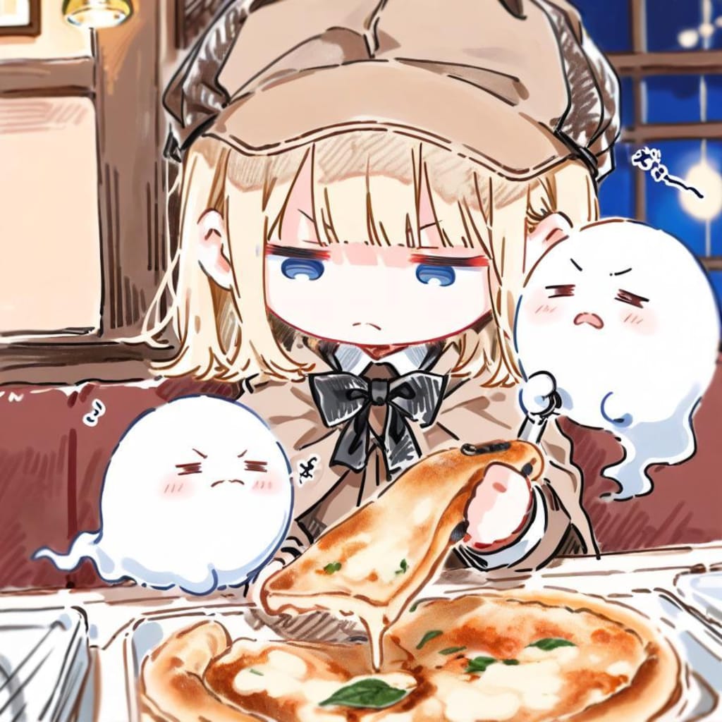 ( -ω-)事件のカギはおピッツァにあるハズや…🍕👻