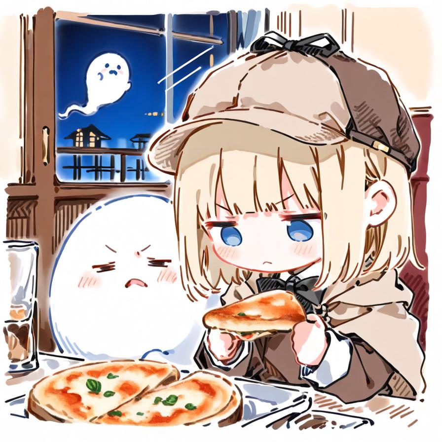 ( -ω-)事件のカギはおピッツァにあるハズや…🍕👻