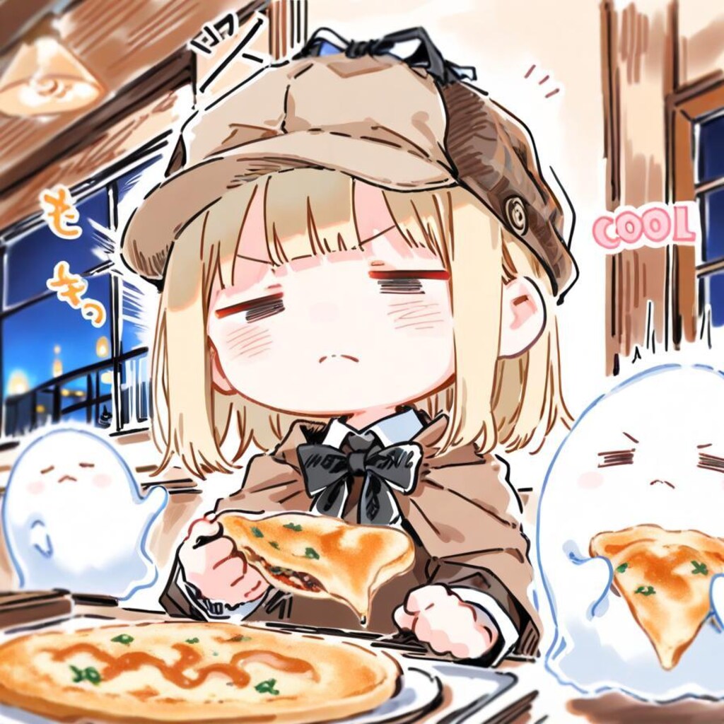 ( -ω-)事件のカギはおピッツァにあるハズや…🍕👻