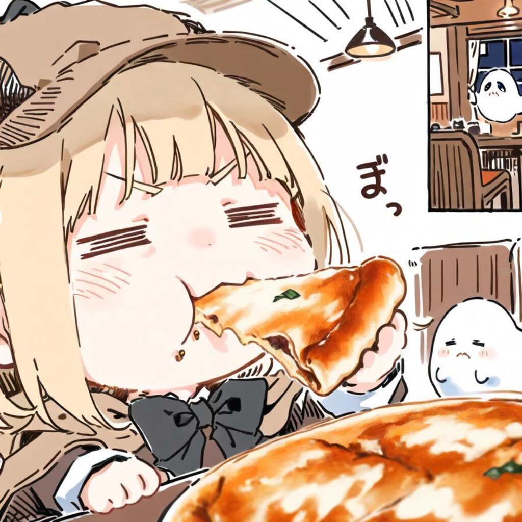 ( -ω-)事件のカギはおピッツァにあるハズや…🍕👻
