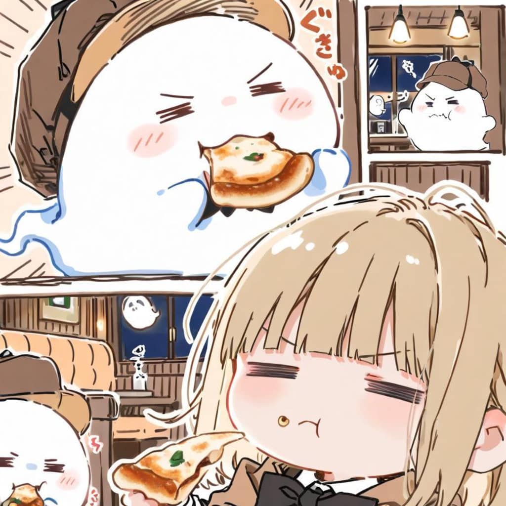 ( -ω-)事件のカギはおピッツァにあるハズや…🍕👻