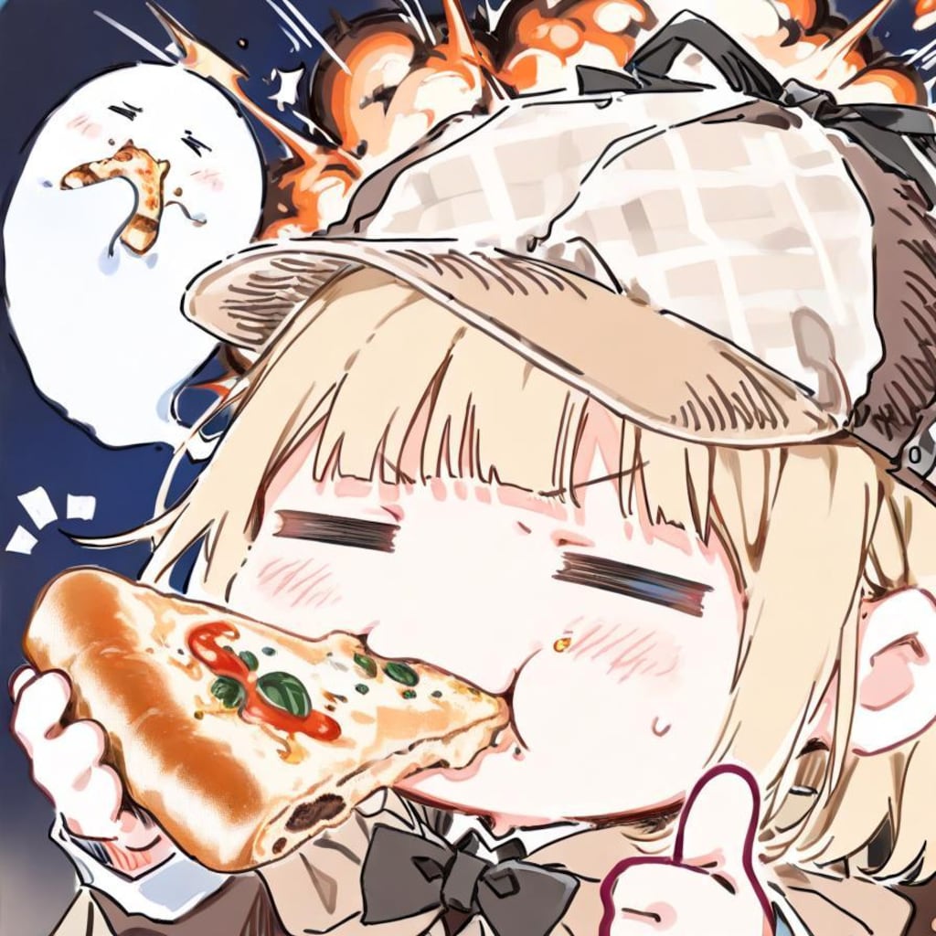 ( -ω-)事件のカギはおピッツァにあるハズや…🍕👻