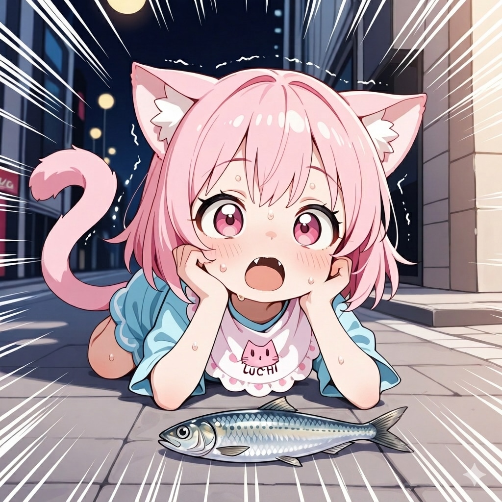 咥えていたおさかにゃを落としてしまい、狼狽えるねこちゃん！！