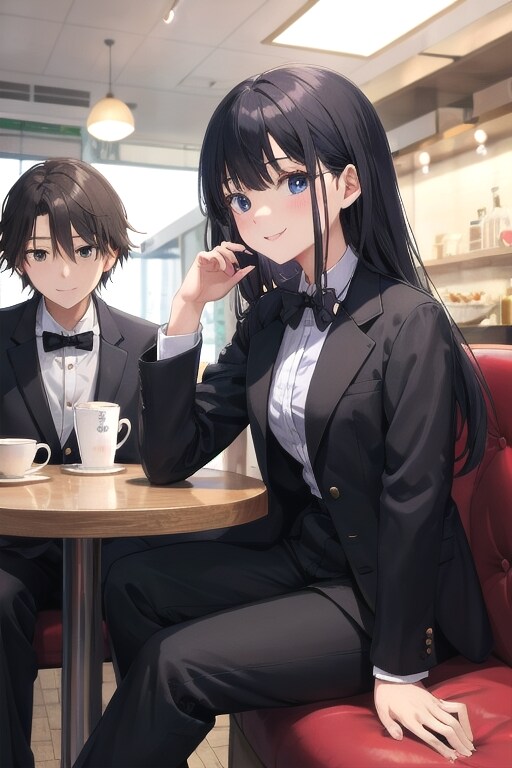 タキシード美少女エリカ　カフェで談話中