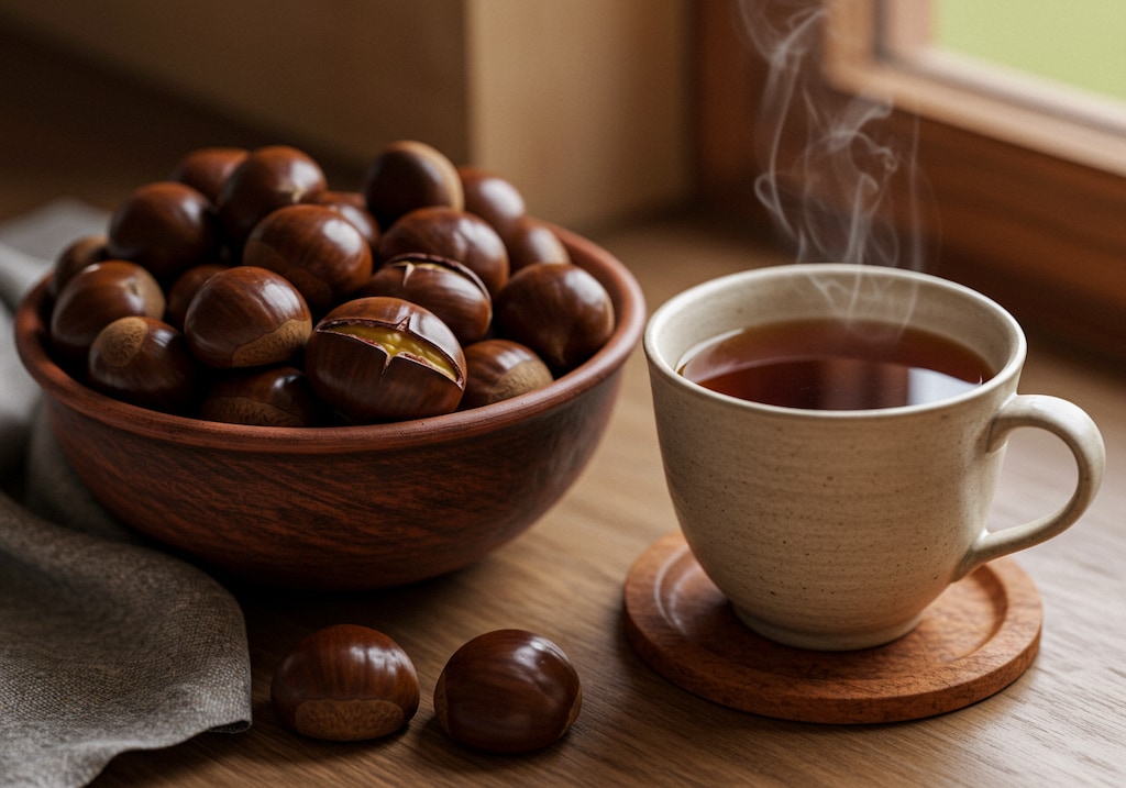 デザートの栗と御茶