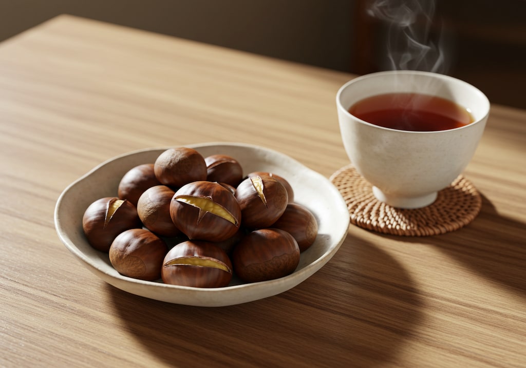 デザートの栗と御茶