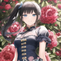 a charming girl wears a China dress with peony print 2枚目