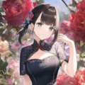 a charming girl wears a China dress with peony print 6枚目