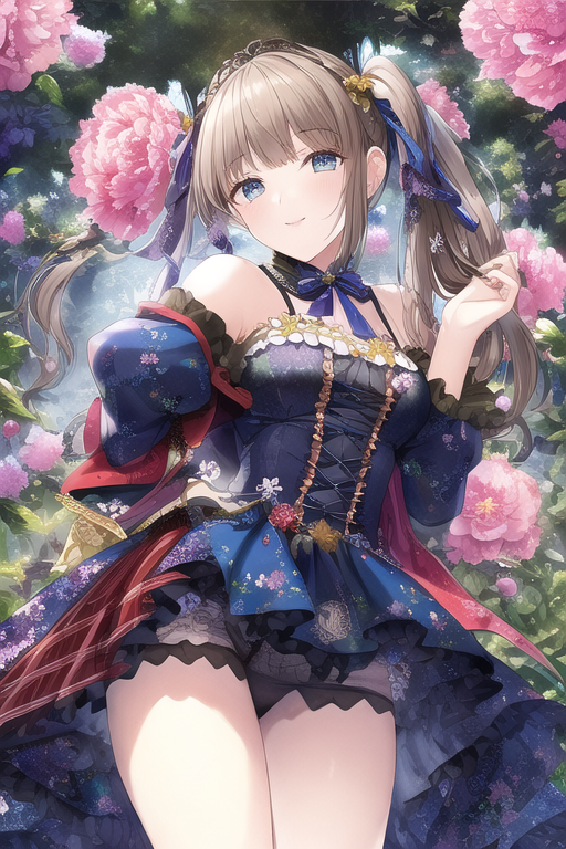 a charming girl wears a China dress with peony print