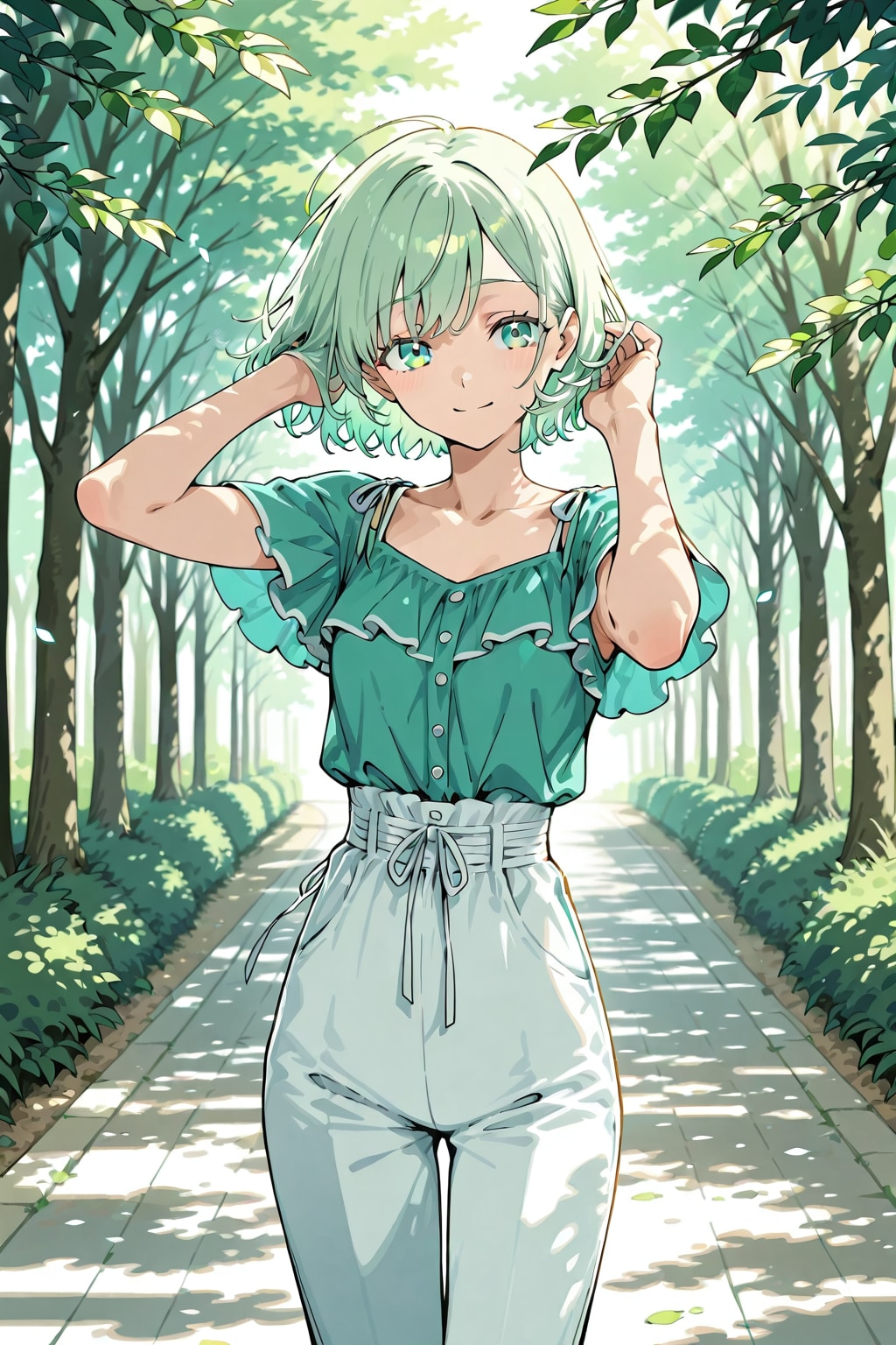 新緑コーデで並木道 | の人気AIイラスト・グラビア