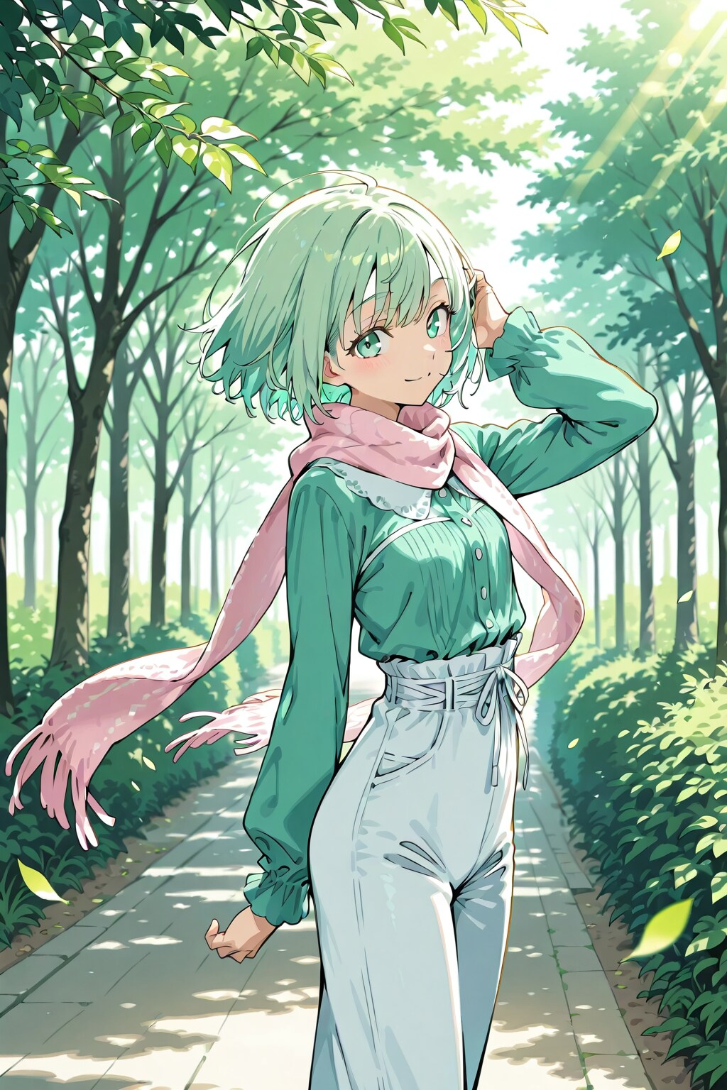 新緑コーデで並木道