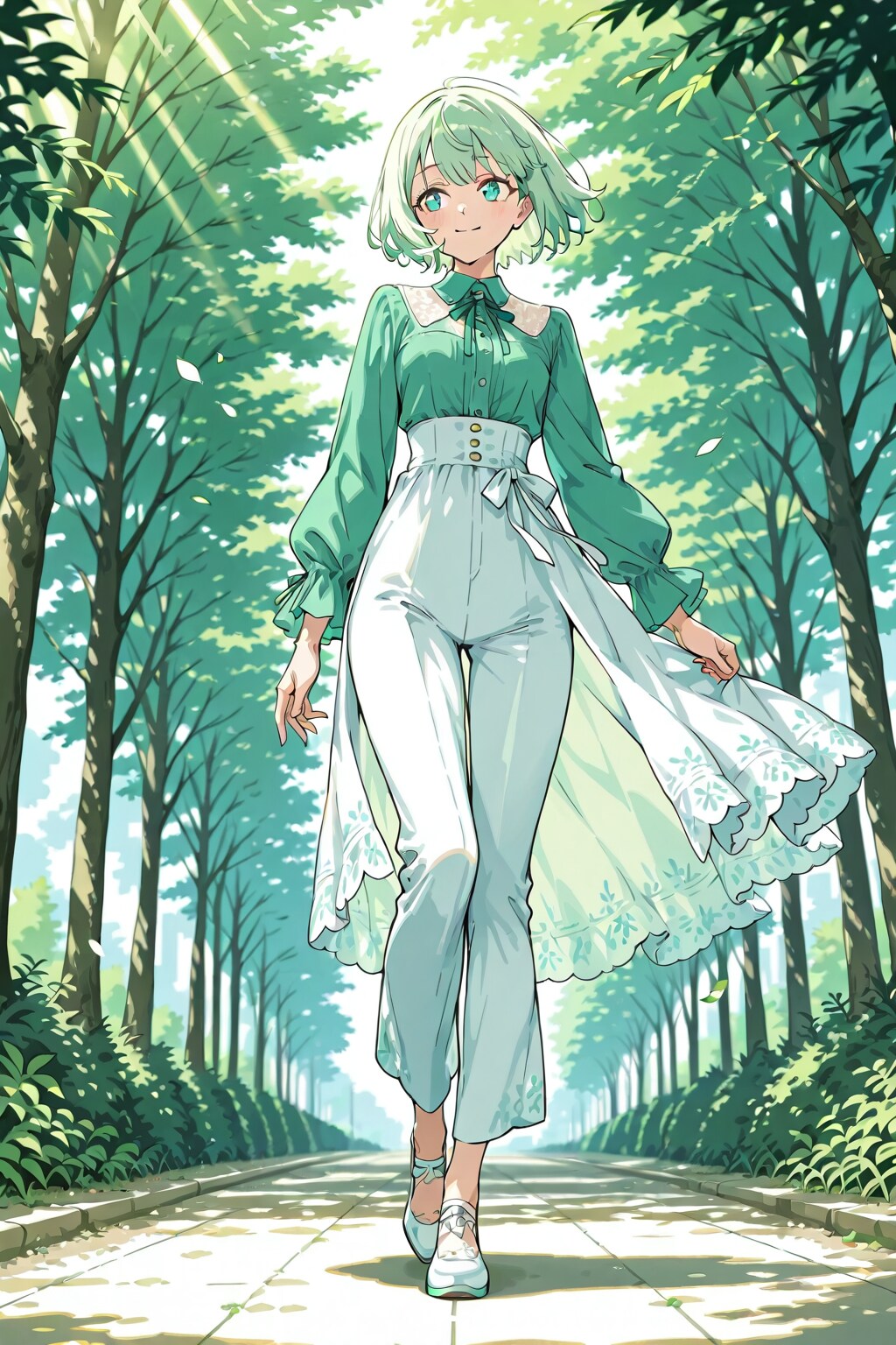 新緑コーデで並木道