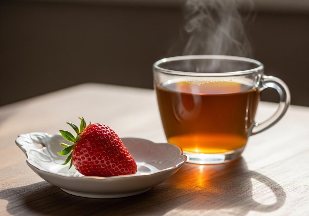 デザートの苺と紅茶のセット