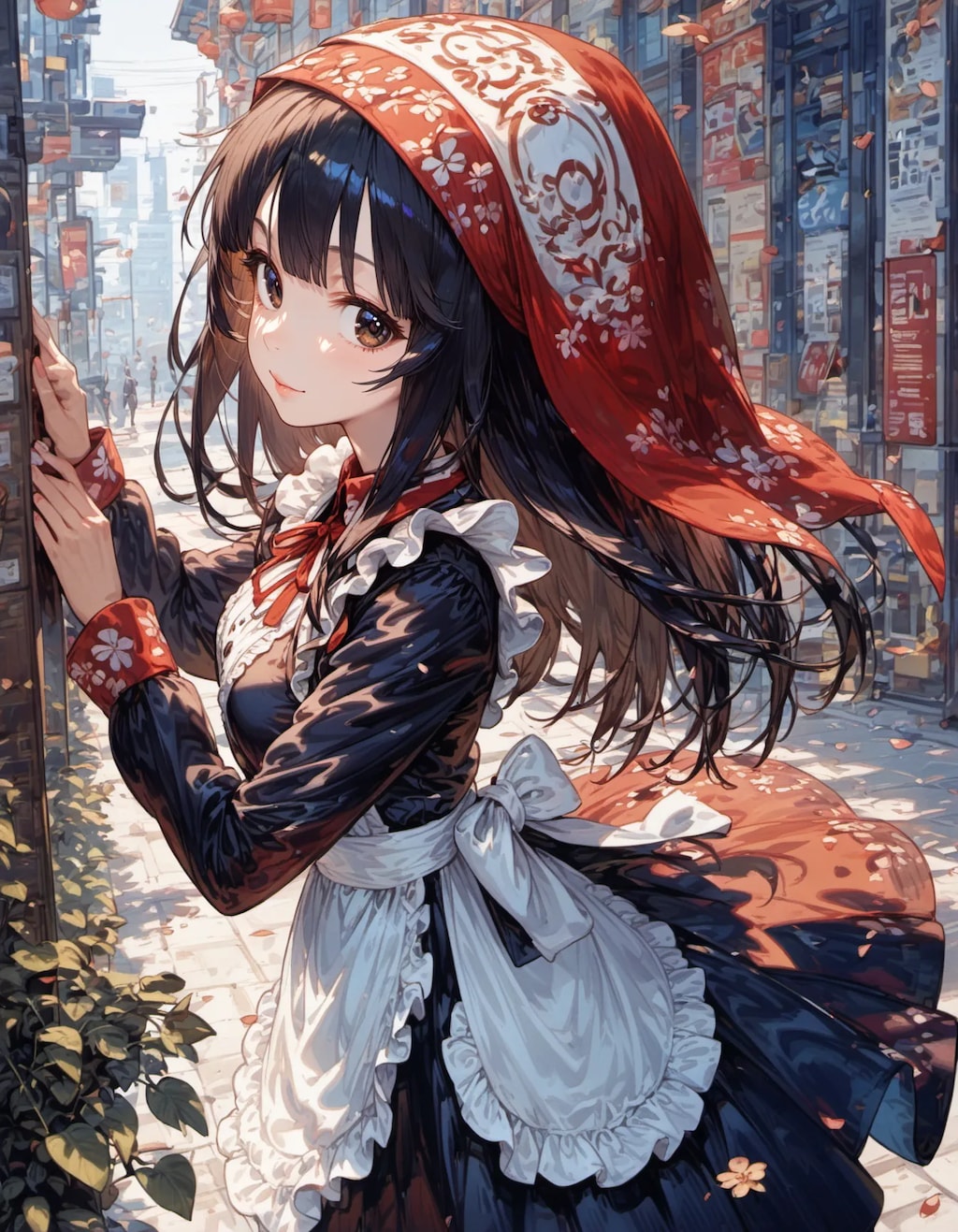 Traditional Maid on the City Street