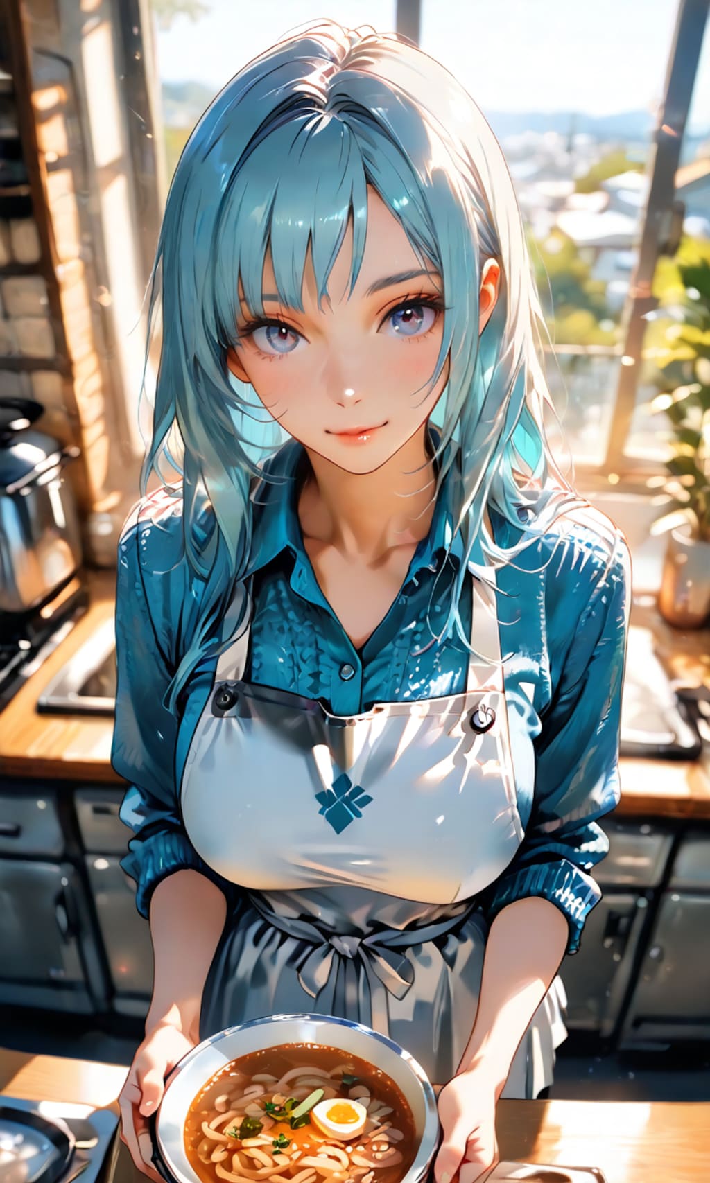 三輪霞、麦茶とうどんを運ぶ昼の台所