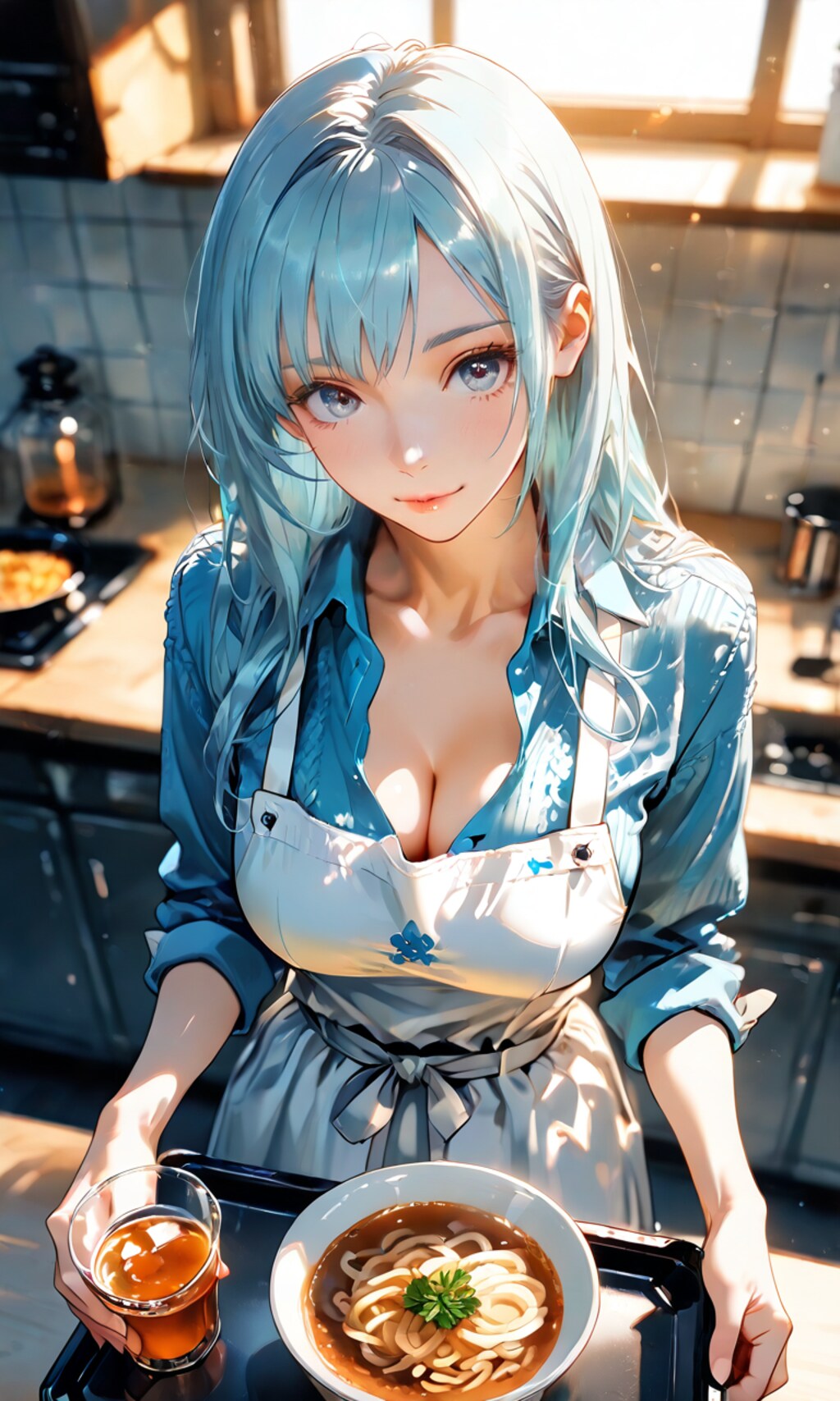 三輪霞、麦茶とうどんを運ぶ昼の台所